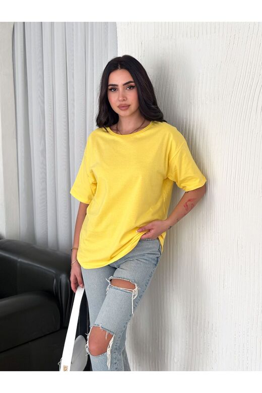 Oversize Bisiklet Yaka Basıc Sade T-Shirt