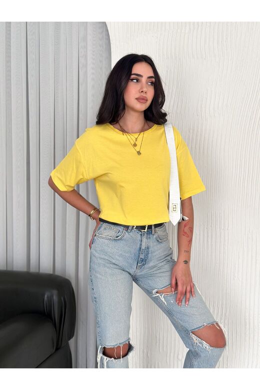 Oversize Bisiklet Yaka Basıc Sade T-Shirt