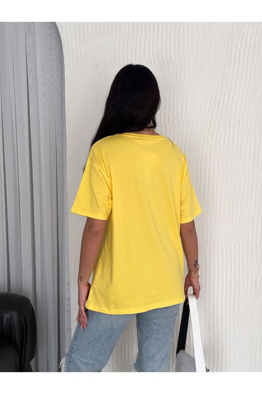 Oversize Bisiklet Yaka Basıc Sade T-Shirt