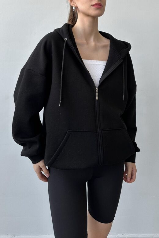 Üç İplik Şardonlu Oversize Kapüşonlu Sweatshirt