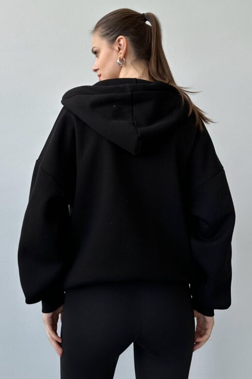 Üç İplik Şardonlu Oversize Kapüşonlu Sweatshirt