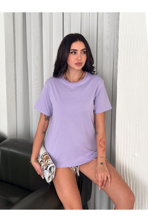Oversize Bisiklet Yaka Basıc Sade T-Shirt