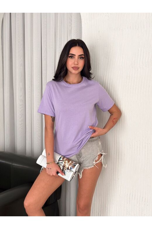 Oversize Bisiklet Yaka Basıc Sade T-Shirt