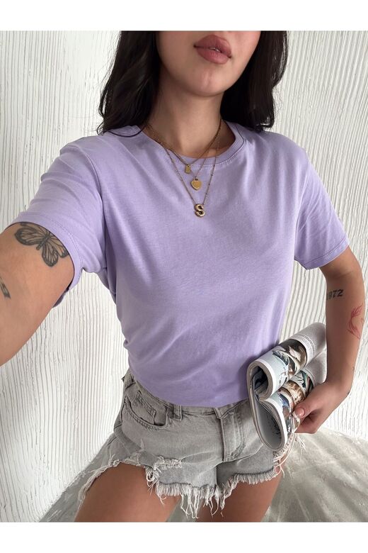 Oversize Bisiklet Yaka Basıc Sade T-Shirt