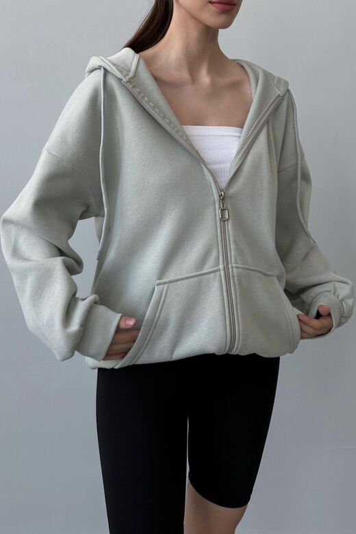 Üç İplik Şardonlu Oversize Kapüşonlu Sweatshirt