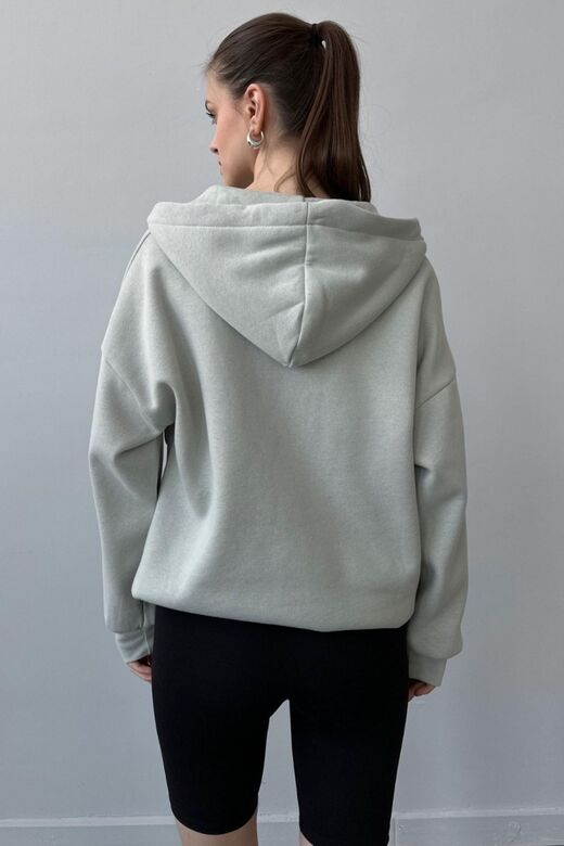 Üç İplik Şardonlu Oversize Kapüşonlu Sweatshirt