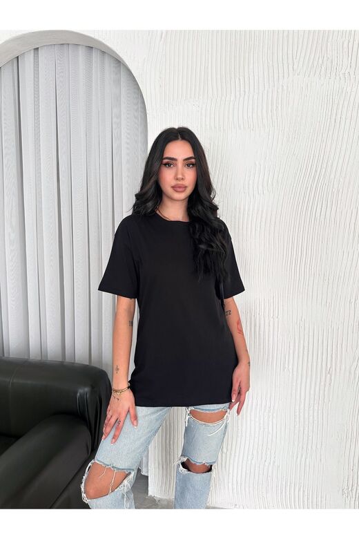 Oversize Bisiklet Yaka Basıc Sade T-Shirt