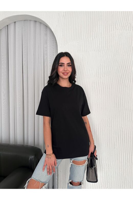 Oversize Bisiklet Yaka Basıc Sade T-Shirt