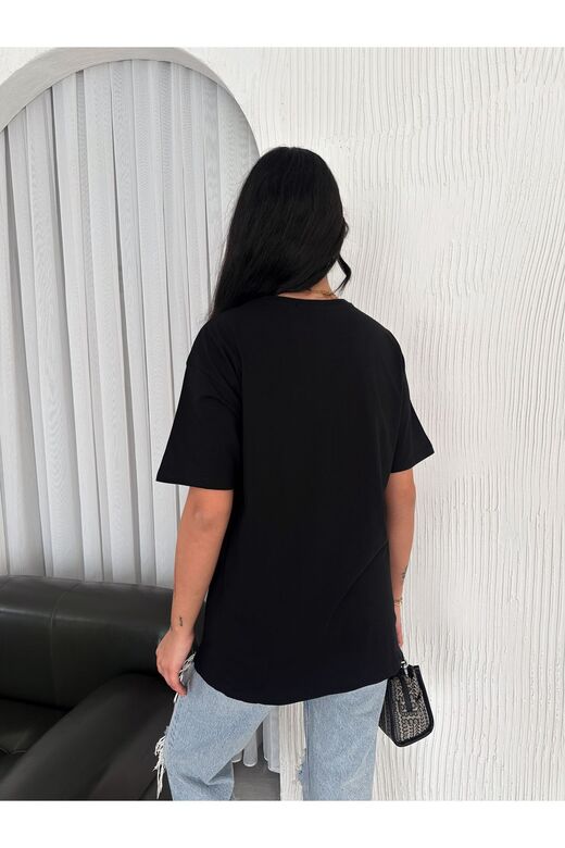 Oversize Bisiklet Yaka Basıc Sade T-Shirt
