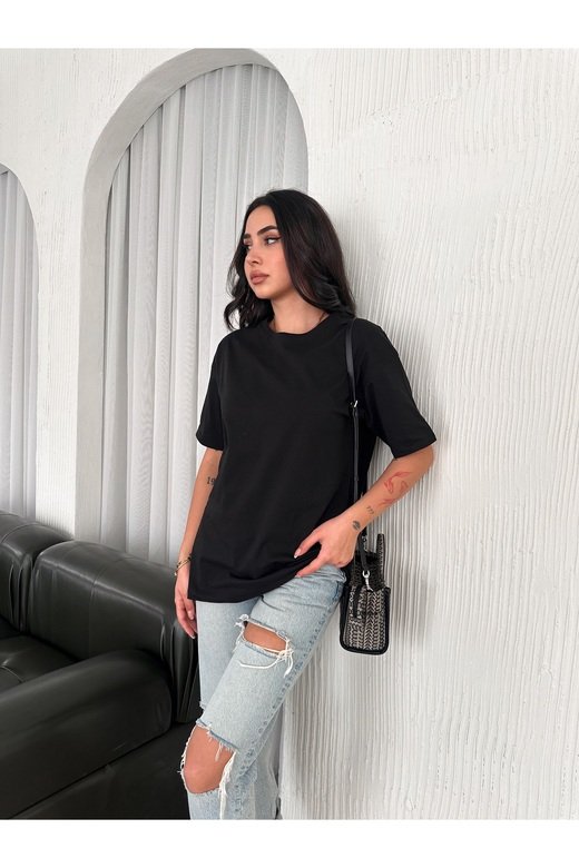 OVERSİZE BİSİKLET YAKA BASIC SADE T-SHİRT