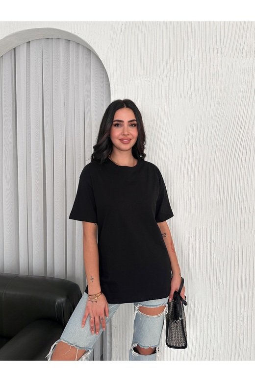 OVERSİZE BİSİKLET YAKA BASIC SADE T-SHİRT