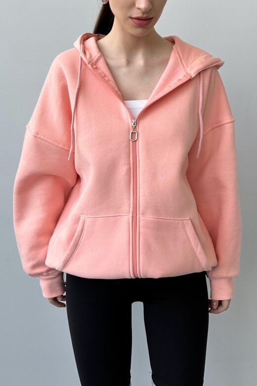 Üç İplik Şardonlu Oversize Kapüşonlu Sweatshirt