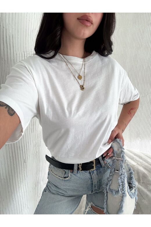 Oversize Bisiklet Yaka Basıc Sade T-Shirt