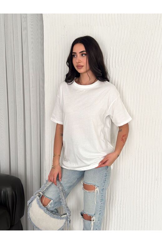 Oversize Bisiklet Yaka Basıc Sade T-Shirt