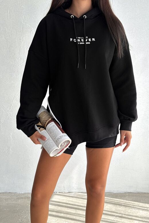 Yanı Fermuar Detaylı Forever Baskılı Sweatshirt