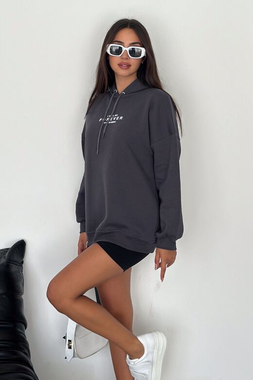 Yanı Fermuar Detaylı Forever Baskılı Sweatshirt