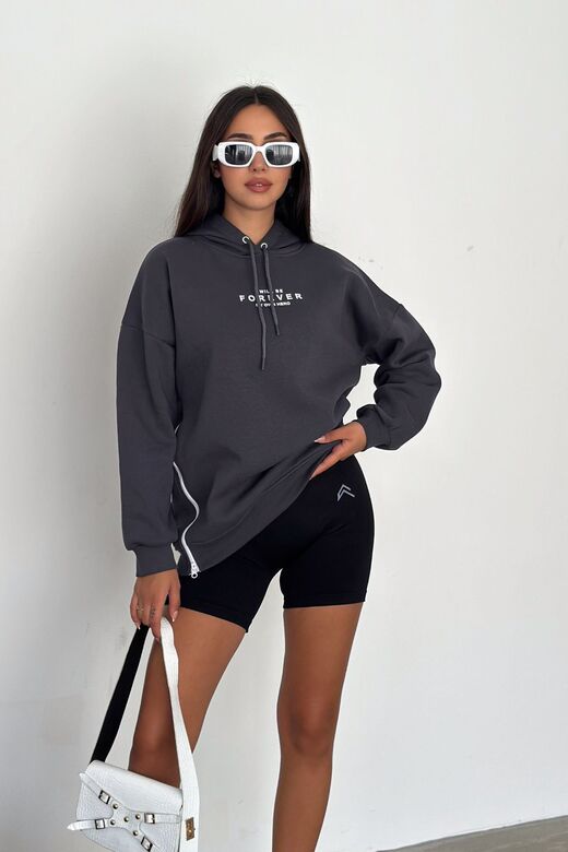 Yanı Fermuar Detaylı Forever Baskılı Sweatshirt