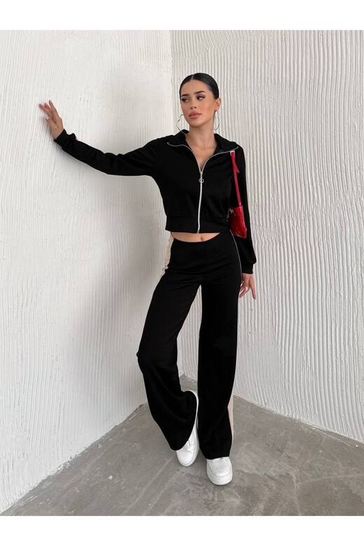 ŞERİT DETAYLI FERMUARLI MODAL KUMAŞ EŞOFMAN TAKIM