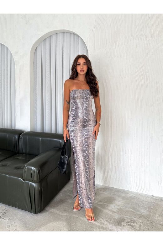 Serpentine Elegance Pul Payet Yılan Desen Elbise