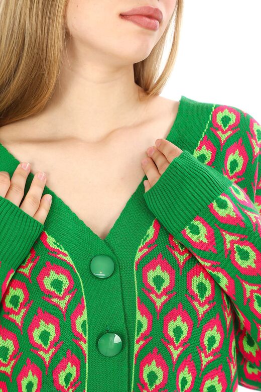 Triko Desenli  Düğmeli Oversize  Hırka