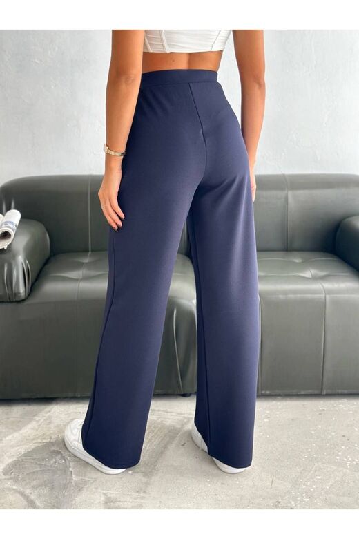 Geniş Paça Beli  Lastikli Düğmeli Palazzo Pantolon