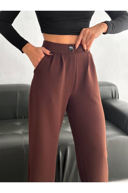 Geniş Paça Beli  Lastikli Düğmeli Palazzo Pantolon