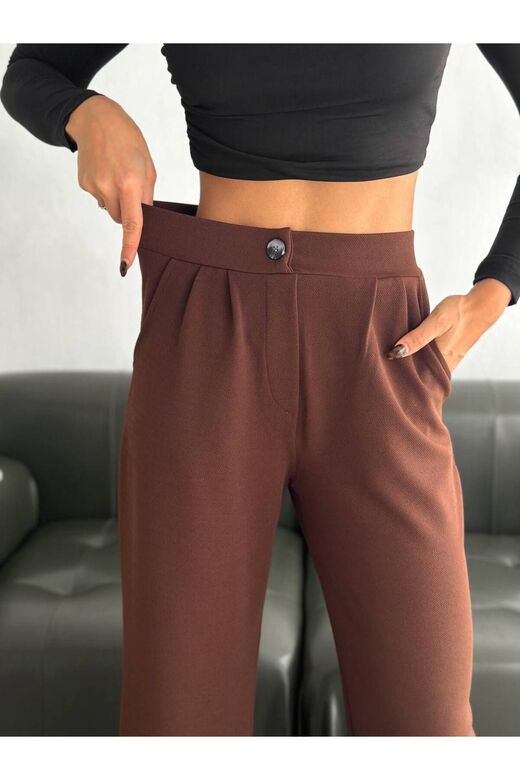 Geniş Paça Beli  Lastikli Düğmeli Palazzo Pantolon