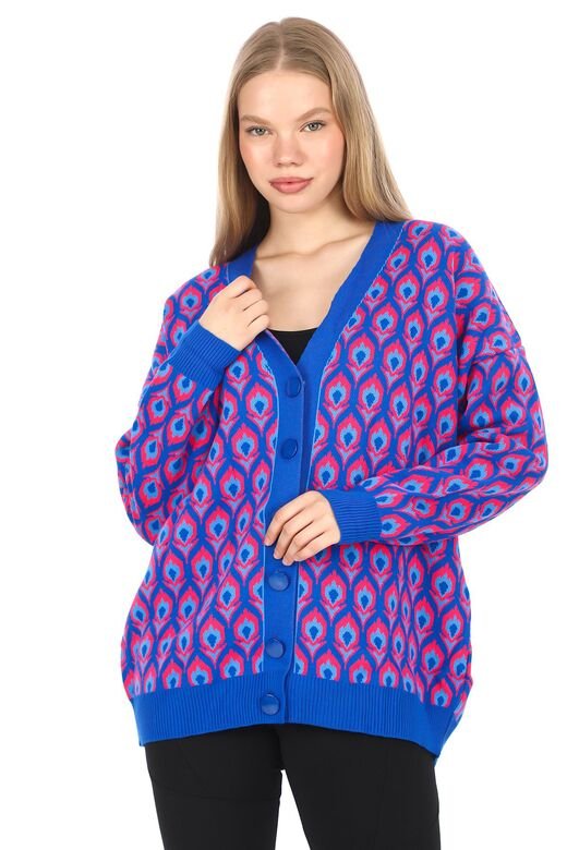 Triko Desenli  Düğmeli Oversize  Hırka