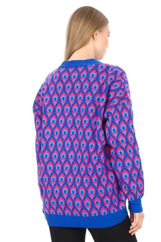Triko Desenli  Düğmeli Oversize  Hırka