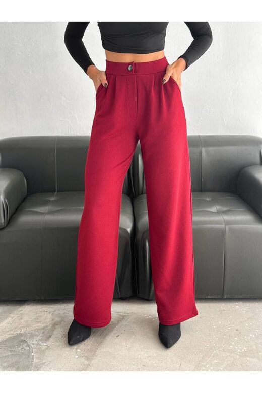 Geniş Paça Beli  Lastikli Düğmeli Palazzo Pantolon