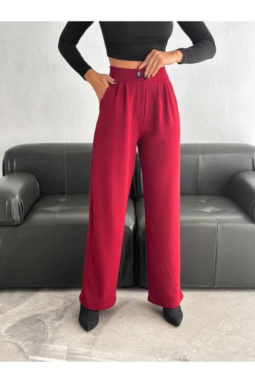 Geniş Paça Beli  Lastikli Düğmeli Palazzo Pantolon