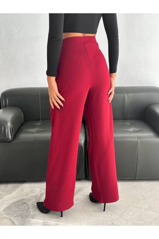 Geniş Paça Beli  Lastikli Düğmeli Palazzo Pantolon