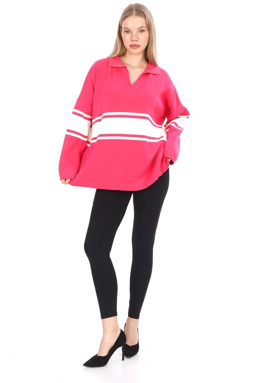 Garnili Triko Oversize  Polo V Yaka Kazak