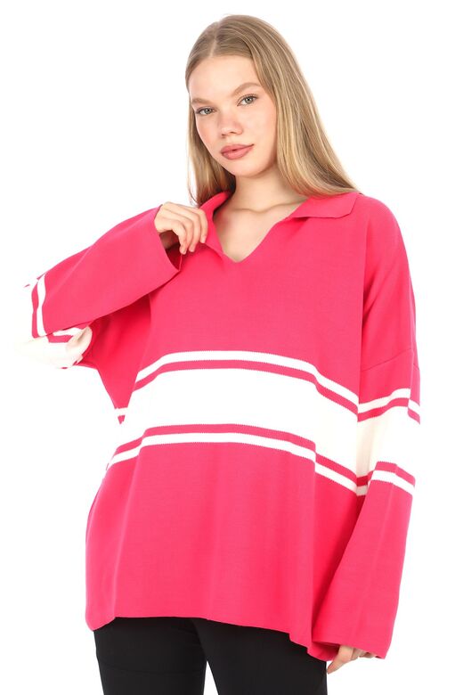 Garnili Triko Oversize  Polo V Yaka Kazak