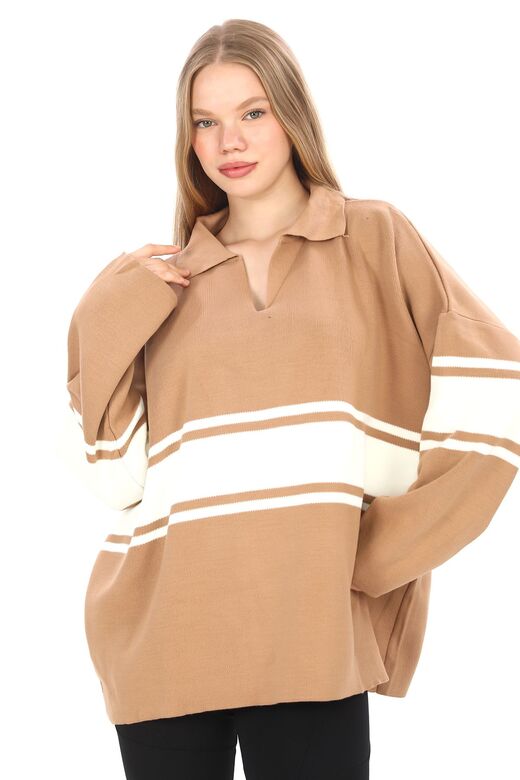 Garnili Triko Oversize  Polo V Yaka Kazak