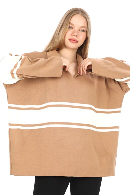 Garnili Triko Oversize  Polo V Yaka Kazak