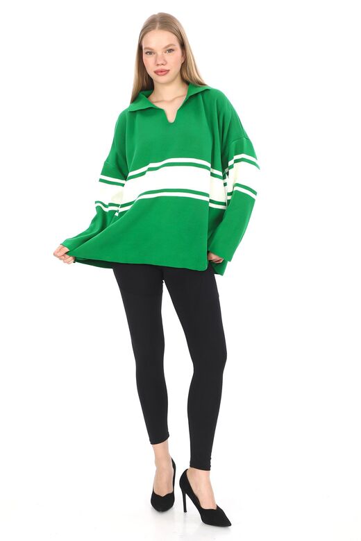 Garnili Triko Oversize  Polo V Yaka Kazak