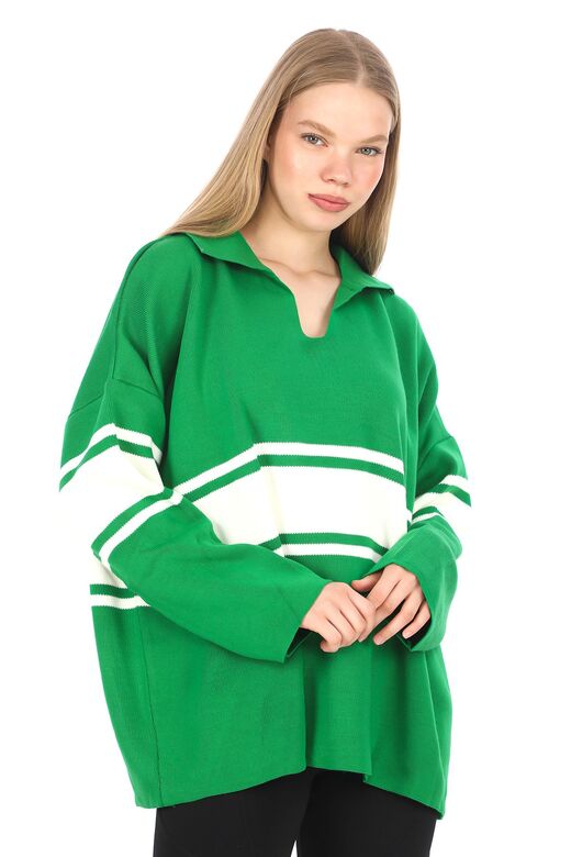 Garnili Triko Oversize  Polo V Yaka Kazak
