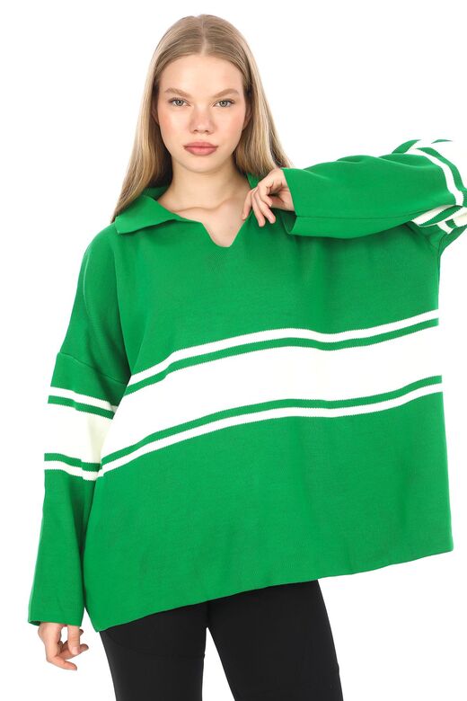 Garnili Triko Oversize  Polo V Yaka Kazak