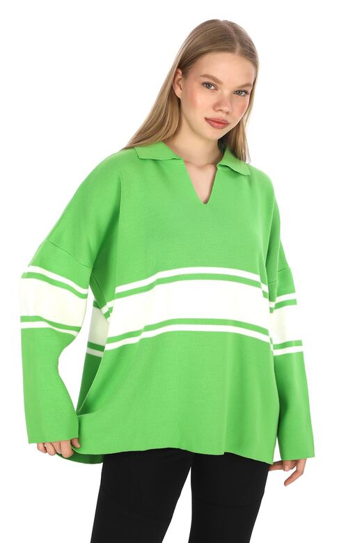 Garnili Triko Oversize  Polo V Yaka Kazak