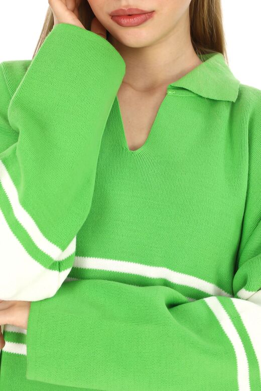 Garnili Triko Oversize  Polo V Yaka Kazak