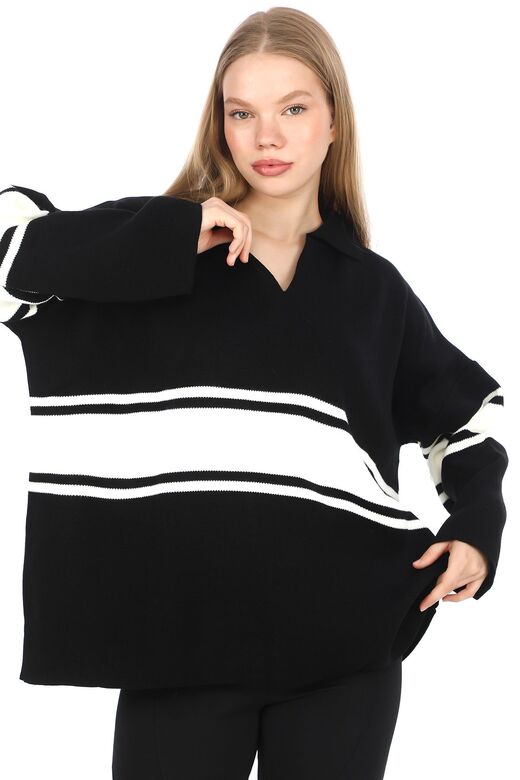 Garnili Triko Oversize  Polo V Yaka Kazak
