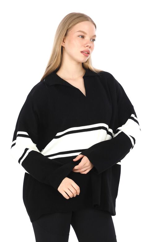 Garnili Triko Oversize  Polo V Yaka Kazak
