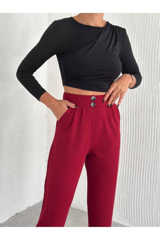 KREP SÜS DÜĞMELİ BELİ LASTİKLİ HAVUÇ KALIP PANTOLON