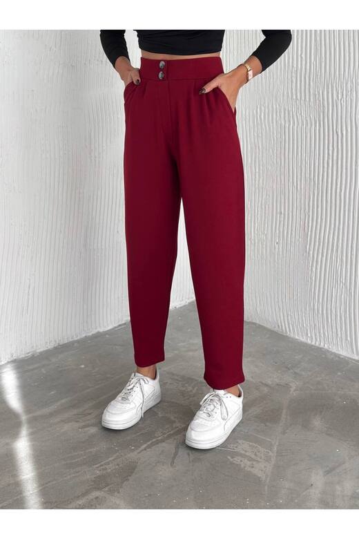 KREP SÜS DÜĞMELİ BELİ LASTİKLİ HAVUÇ KALIP PANTOLON