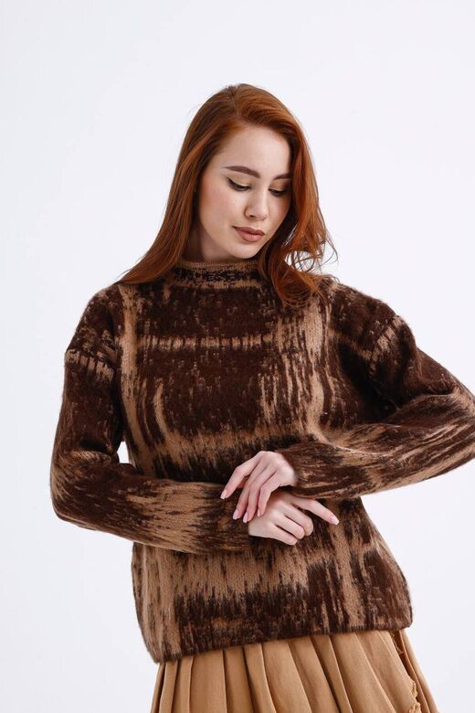 Ekose Desen Hakim Yaka Oversize Triko Kazak