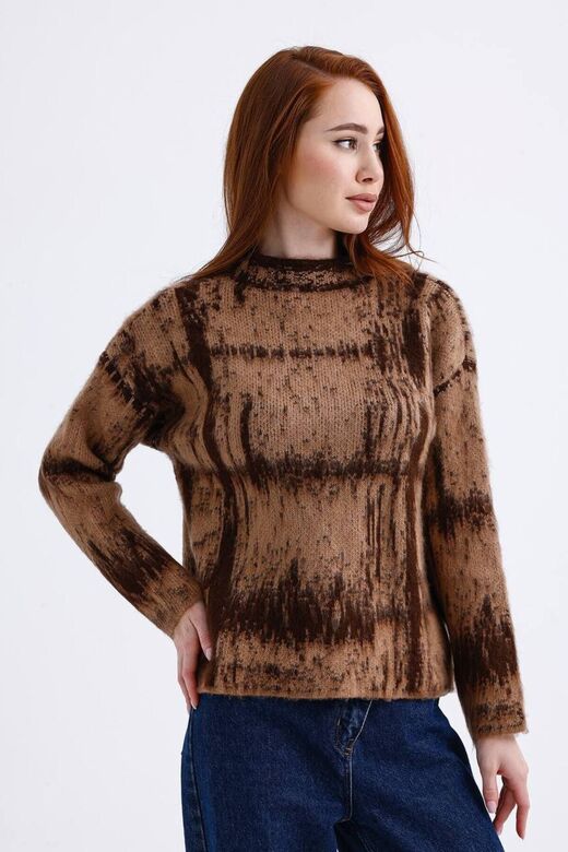 Ekose Desen Hakim Yaka Oversize Triko Kazak
