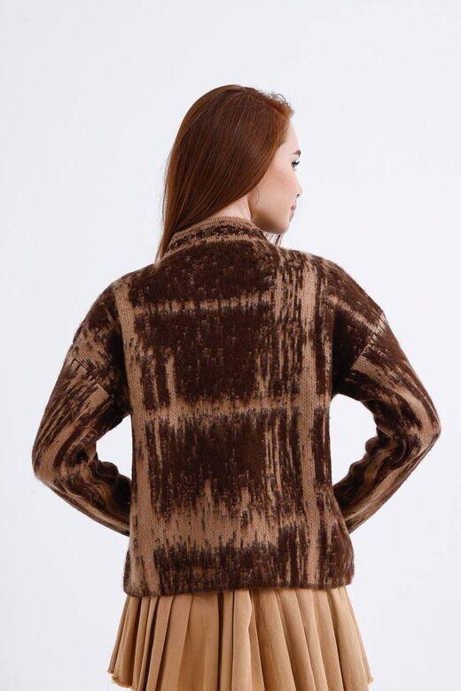 Ekose Desen Hakim Yaka Oversize Triko Kazak