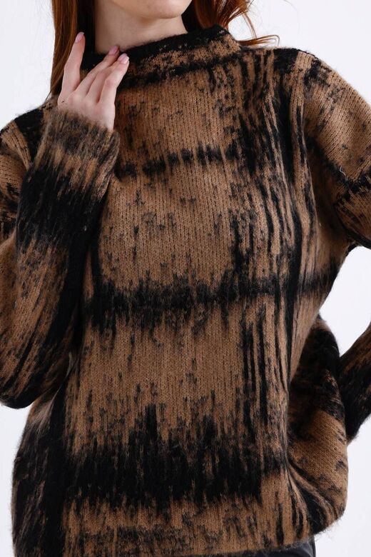Ekose Desen Hakim Yaka Oversize Triko Kazak