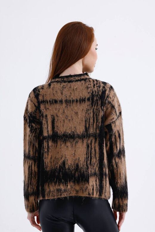 Ekose Desen Hakim Yaka Oversize Triko Kazak